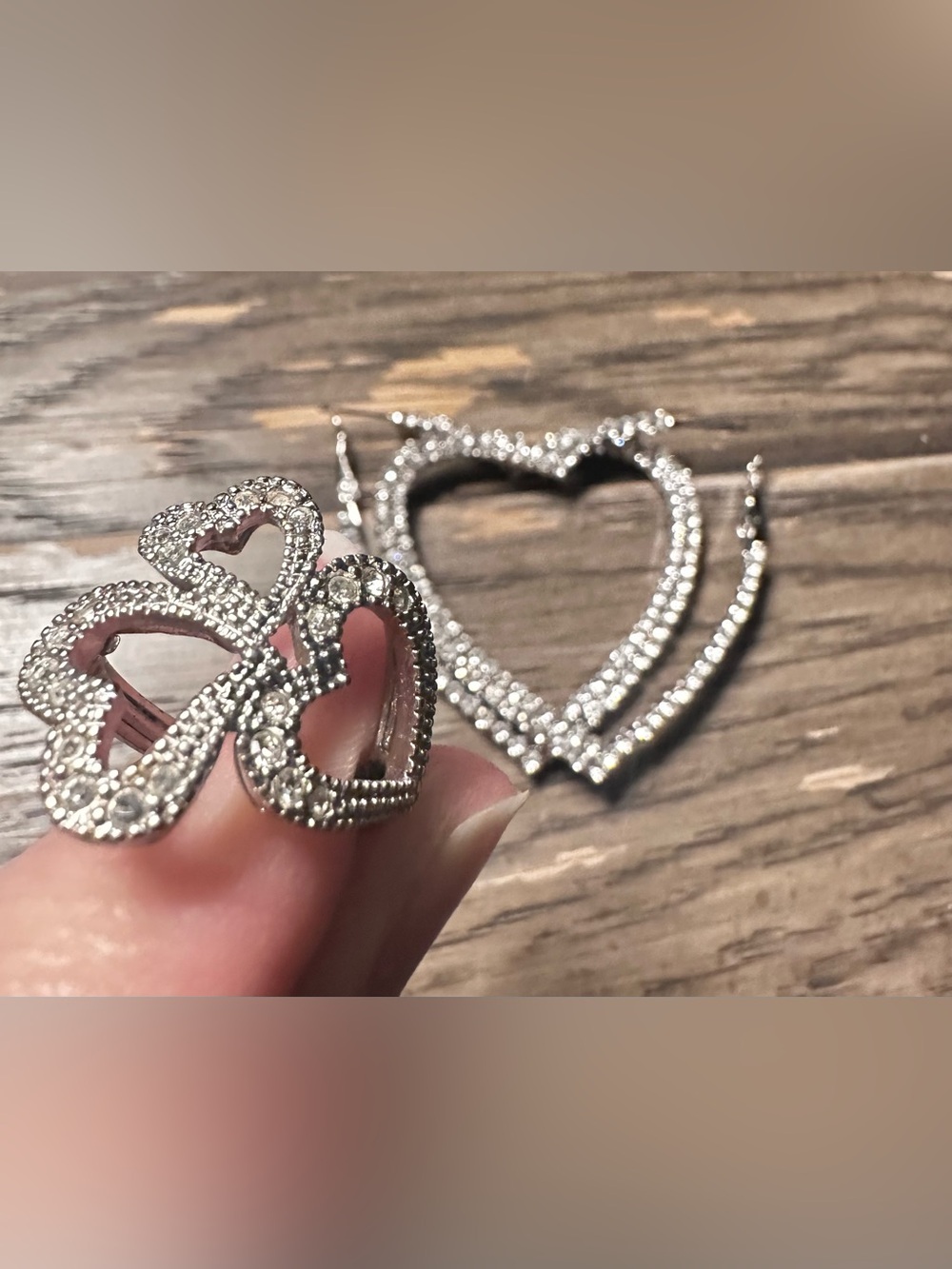 Rhinestone Double Heart Hoop Earrings - Silver Tone Women's Jewelry